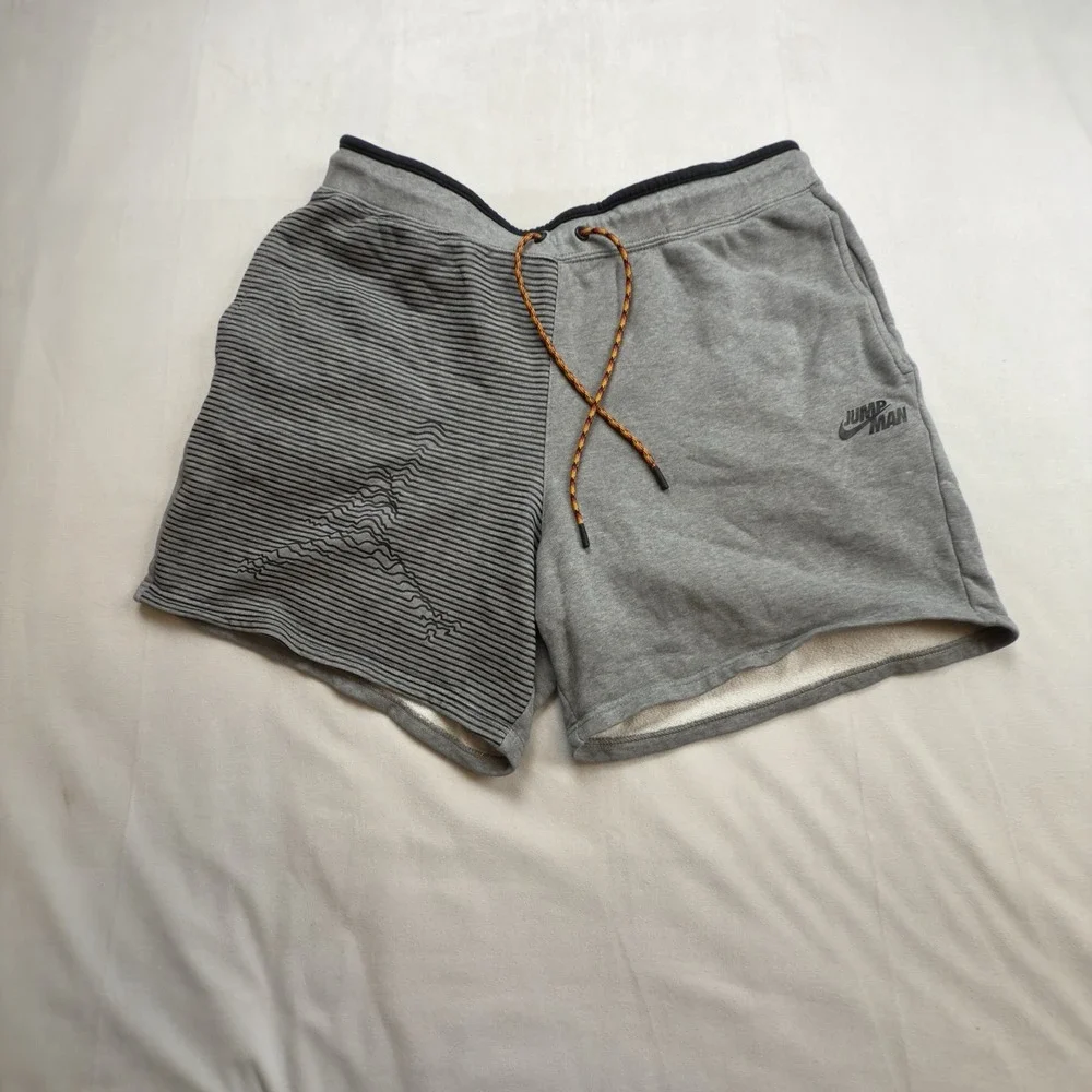 Nike Jordan Jumpman Short Mens XL Gray Black Stripe Fleece Drawstring DJ0186-091